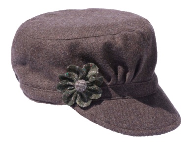 Brown Cadet Style Hat with Green Flower