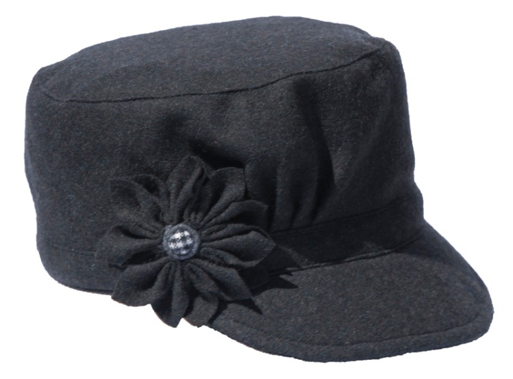 Grey Cadet Style Hat with Grey Flower